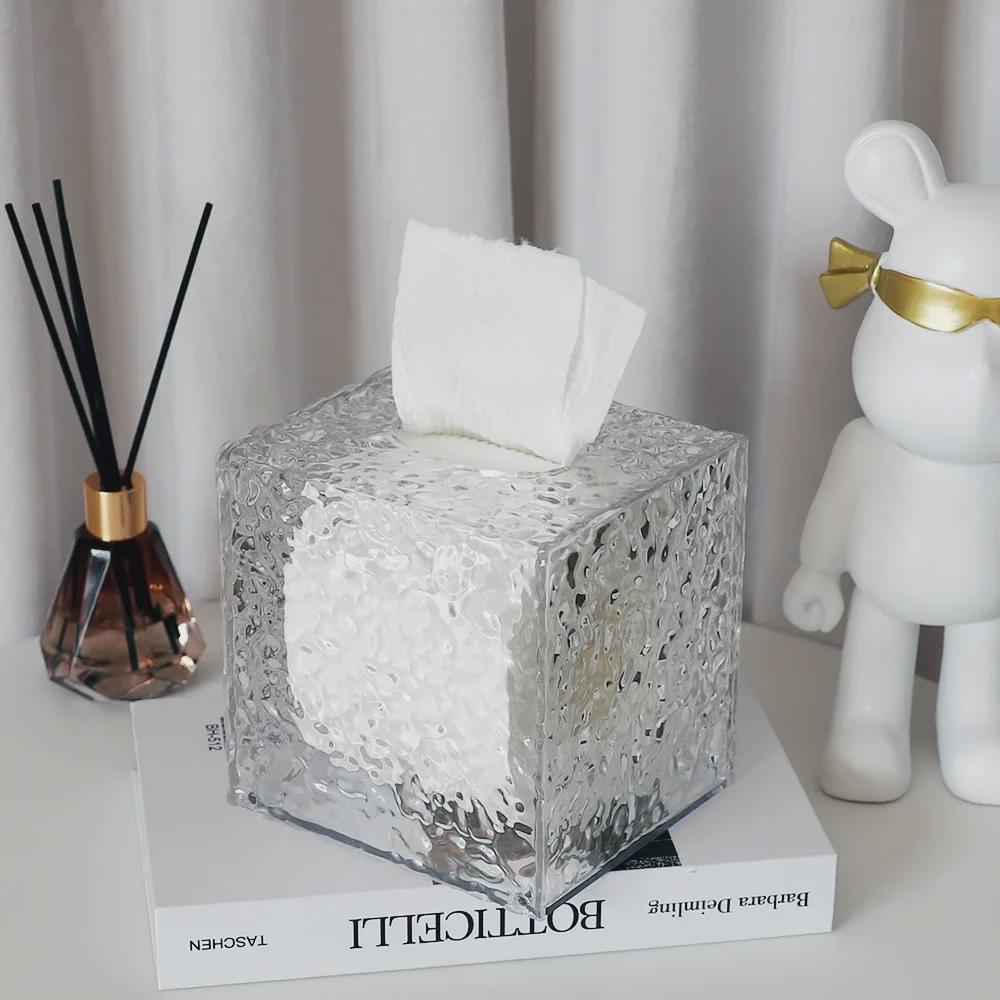 "Elegant Water Ripple Tissue Box – Transparent, Wall-Mountable Storage for Toilet Paper"