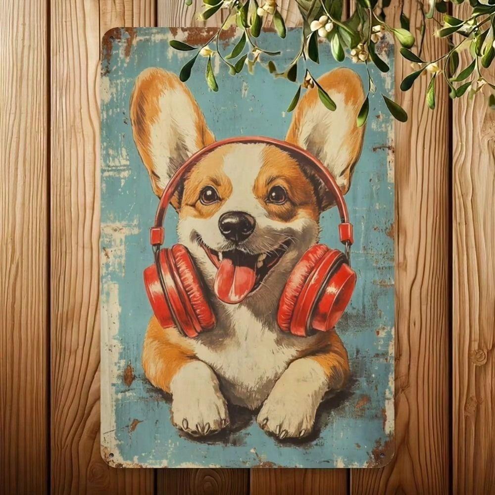 Vintage Corgi Rock Style Metal Sign Wall Decor 20x30cm