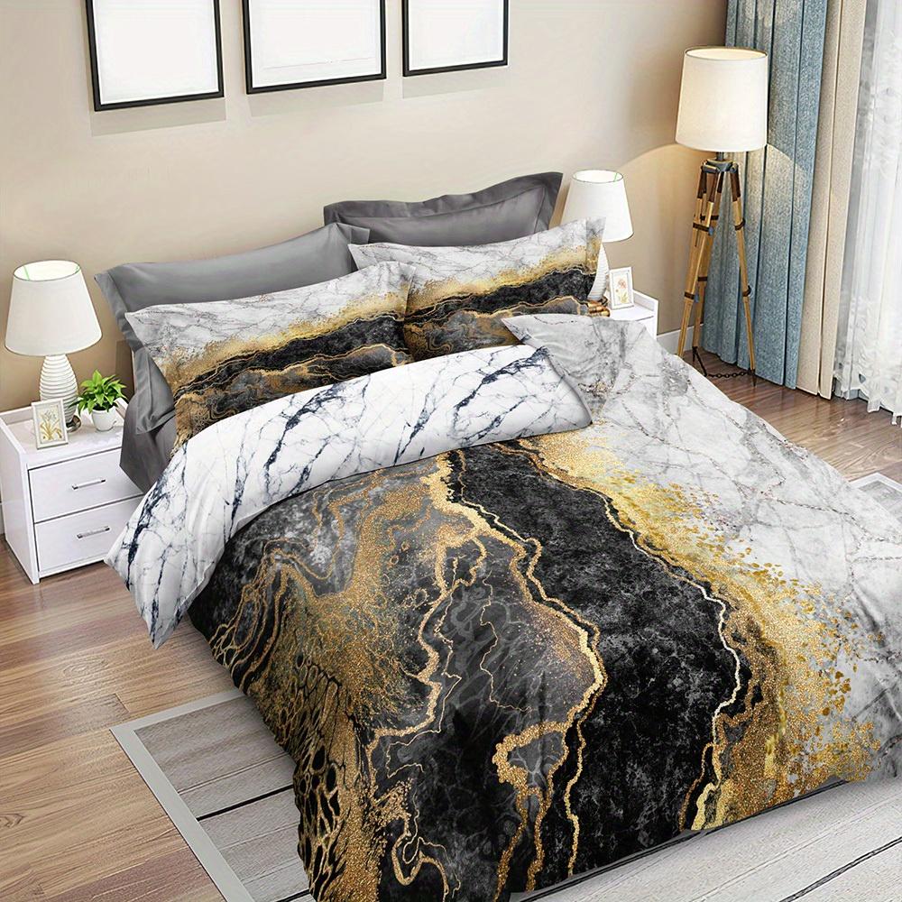 Comforter 3Pcs Luxe In Vibrant Marble Design - Breathable Polyester Zip Closure Machine Washable Christmas Gifts