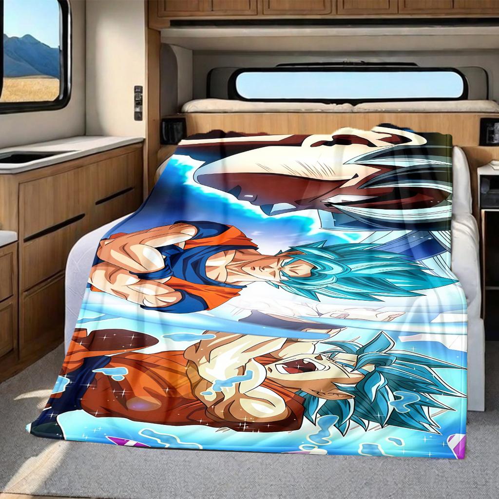 1 ks Flanelová deka s potiskem Dragon Ball Super, Vysoce kvalitní, Pro všechna roční období, Domácí dekorace, Teplo a pohodlí, Perfektní jako vánoční dárky