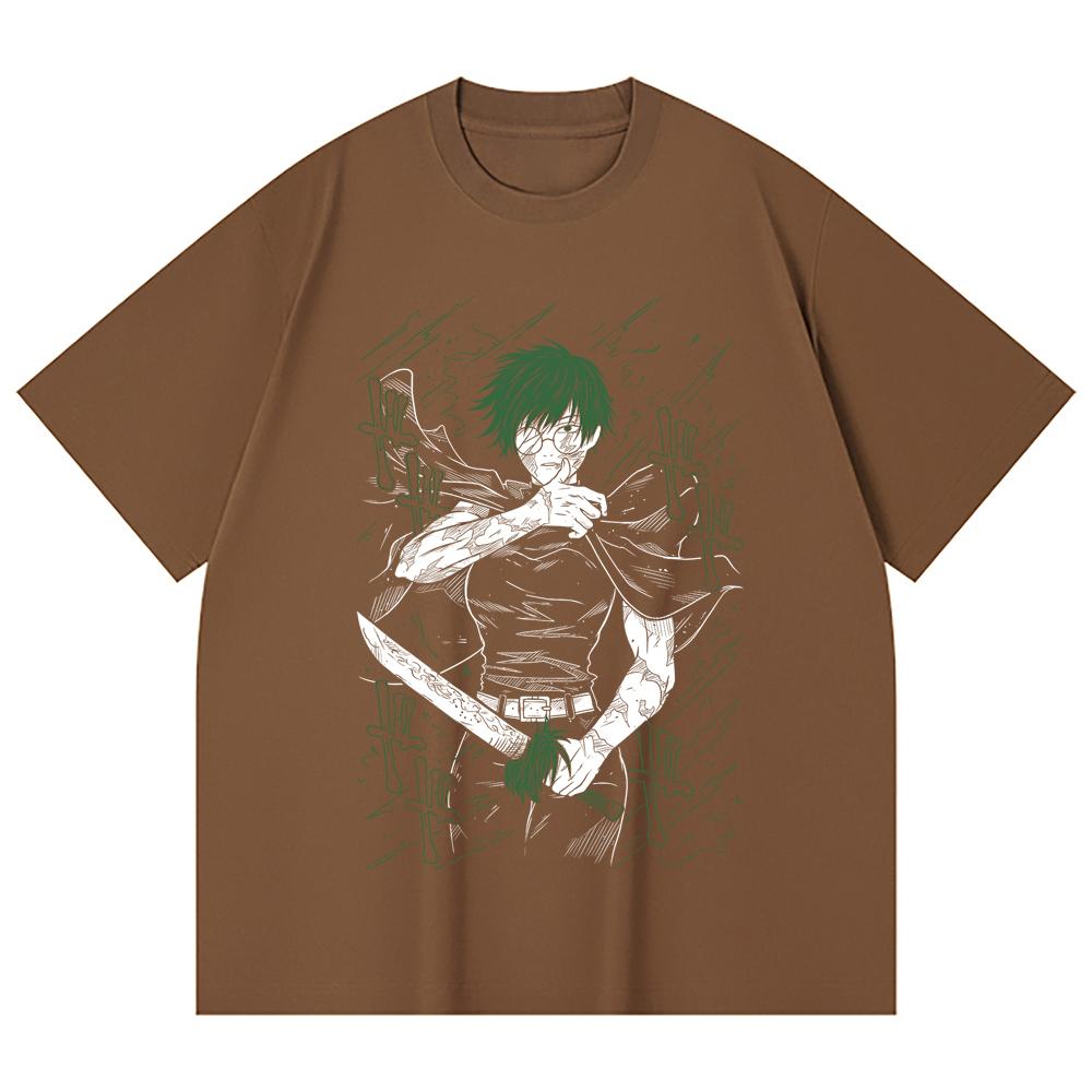 230 Gsm 100% Cotton Jujutsu Kaisen V10 Maki Print Unisex Heavy Cotton T Shirt