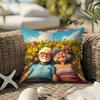 1Pc Elderly Couple In Flower Field Printed Throw Pillow Cover,Suitable For Sofa,Bedroom,Living Room,Heartwarming Gift For Elders