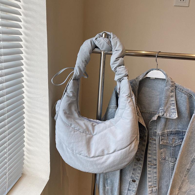 Nylon Cloth Down Cotton Clothes Bag Women's Autumn and Winter Casual Pleated Shoulder Bag Large Capacity Commuter Messenger Tote Bag