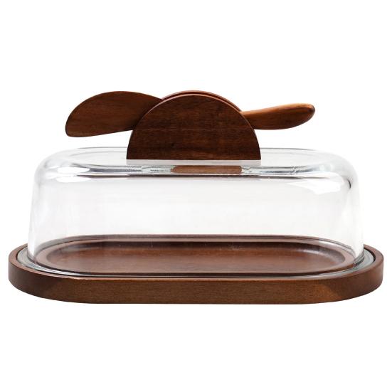 Butterdose mit Deckel und Messer Holzglas Messer, Halter für Küche Japanischer Stil Tablett Arbeitsplatte & Kühlschrank, Aufbewahrungstablett, Behälter,