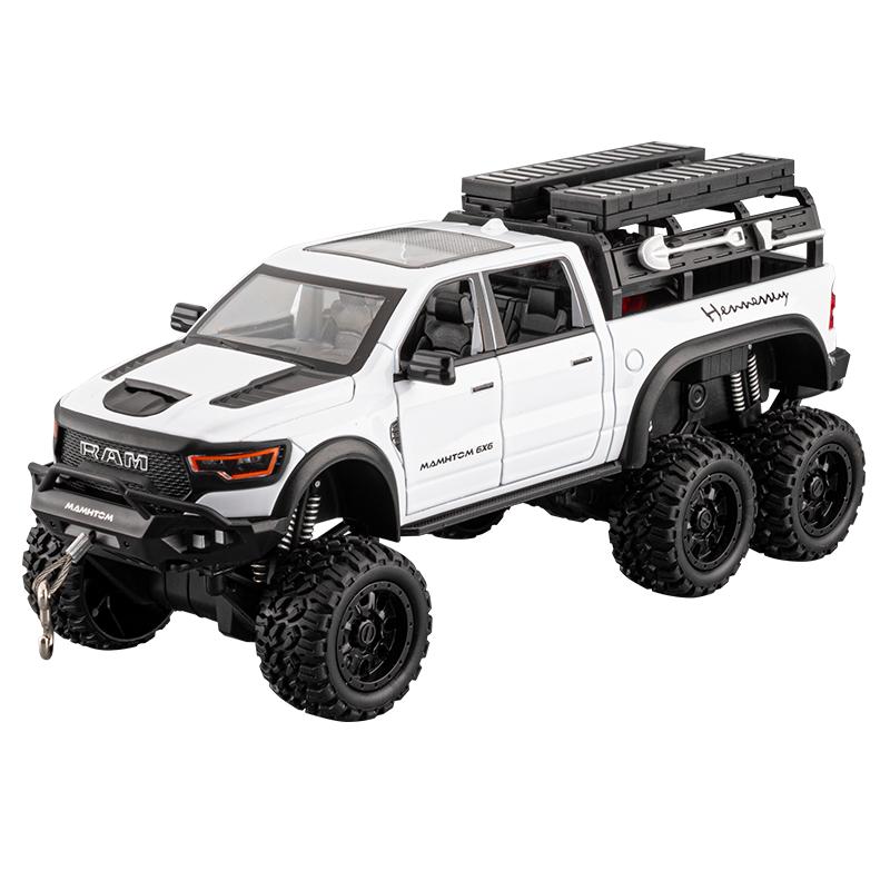 1:24 Dodge Mammoth RAM 1000 TRX 6x6 Pickup Metal Alloy Diecast Model Car Children's Toy Car With Light Collections Gifts Friend
