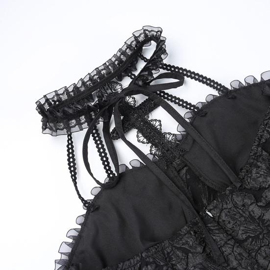 Women's Sleeveless Gothic Lace Dress Vintage Corset Halter Swing Cocktail Dress Victorian Style Black Lolita Punk Dress