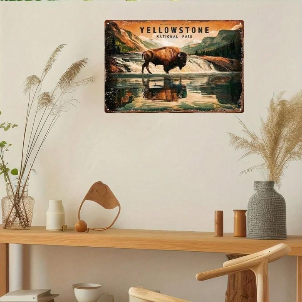 Vintage Metal Poster Bison American Retro Wall Art for Living Room