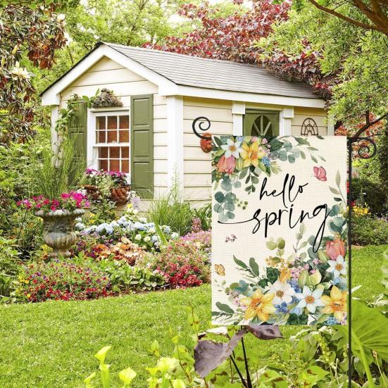 Hello Spring Floral Garden Flag 12x18 Inch Double Sided Colorful Flowers