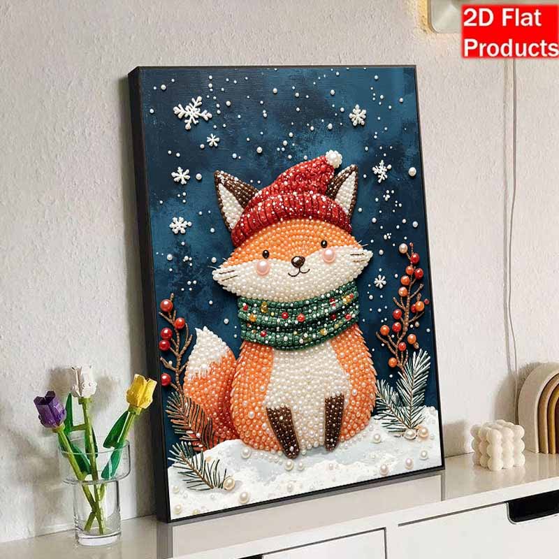 DIY Frameless Pearl Painting Kit Winter Fox Cozy Home Decor 3D Shiny Bead Art Canvas Relaxing Craft Gift for Adults