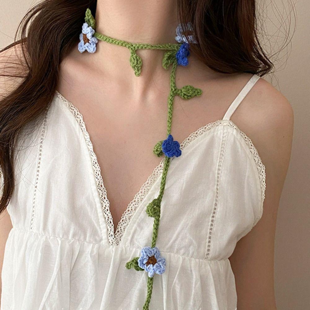 Handmade Crocheted Knitted Scarf Thin Long Narrow Scarves Casual Knit Headband  Outdoor