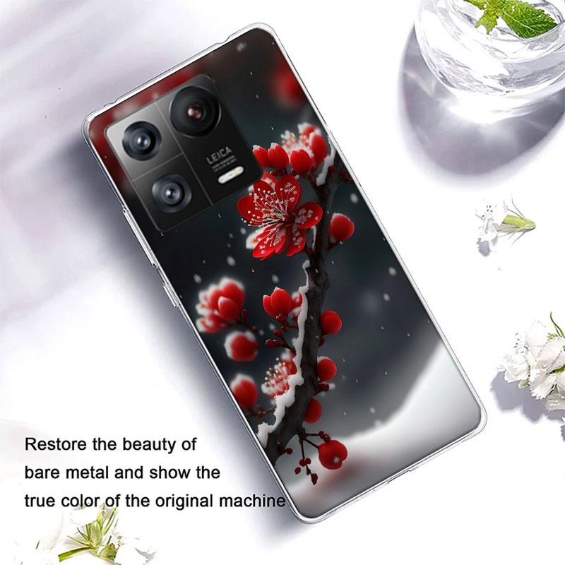 Schneefall Rote Pfirsichblüten Handyhülle Für Xiaomi Poco F7 Ultra X7 X6 M8 M7 M6 M4 M3 Pro X4 Mi 15 15T 14 14T 12T 12S 10T Pro 12
