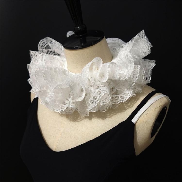 Elegant White Detachable Lace Ruffled Neckpiece Victorian Collar For Theatrical Performances And Halloween Party Costume