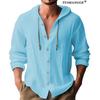 Camiseta Casual de Algodão Linho com Capuz e Manga Comprida Masculina Primavera/Verão 2025