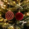 6cm Burgundy Flocked Christmas Baubles with Gold Glitter, 48Pcs Gift Box, 4 Patterns Xmas Tree Hanging Ornaments