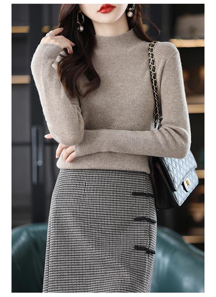 2023 Women's High Neck Pure Wool Knit Sweater - Autumn/Winter Base Layer