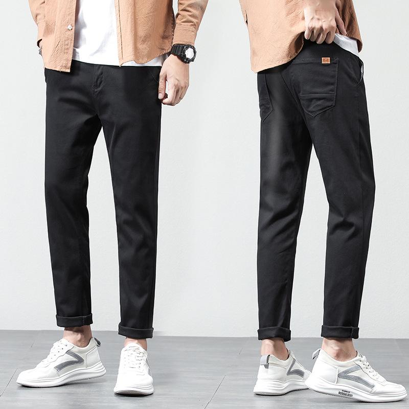 Herren Elastische Baumwollhose mit geradem Bein - Unifarben, Vielseitig, Frühling/Herbst, Koreanischer Stil (2023)