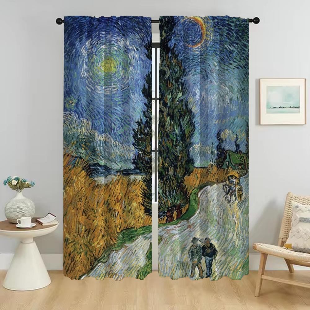Halloween Decoration Van Gogh Blackout Curtain for Room 2 Panel Kitchen Curtains for Camera Partition Home Interior Curtains