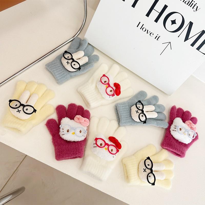 Neue Kinderhandschuhe Koreanisch Niedlich Cartoon Brille Fünffingerhandschuhe Warme Fingerhandschuhe für Jungen und Mädchen