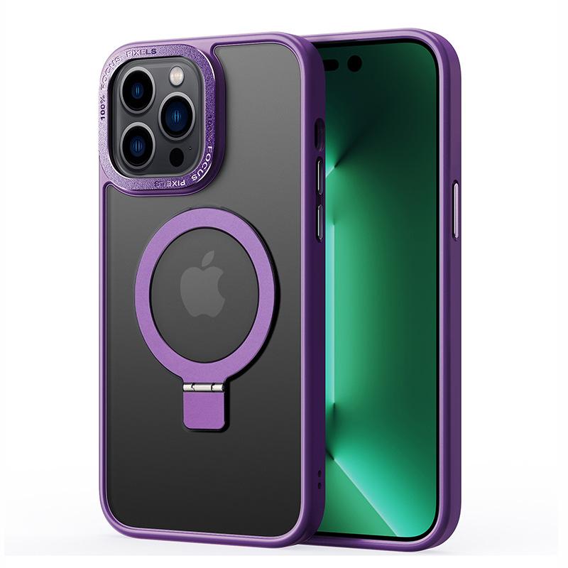 For iPhone 15 Pro Magnetic Phone Case TPU+PC Kickstand Matte Cover Compatible with MagSafe