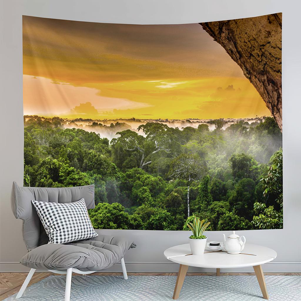 Jungle Tapestry Natural Foggy Forest Tapestry Mountain Forest Tapestry Art Wall Hanging Home Living Room Bedroom Dorm Tapestries