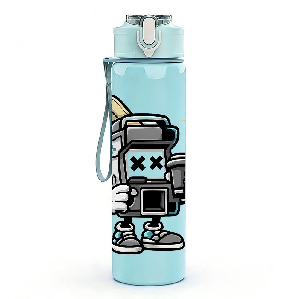 1PC Vintage Metal Robot Figure 750ml Color Plastic Sports Water Bottle Leakproof Flip Straw Lid Suitable for Sports Office Home Use