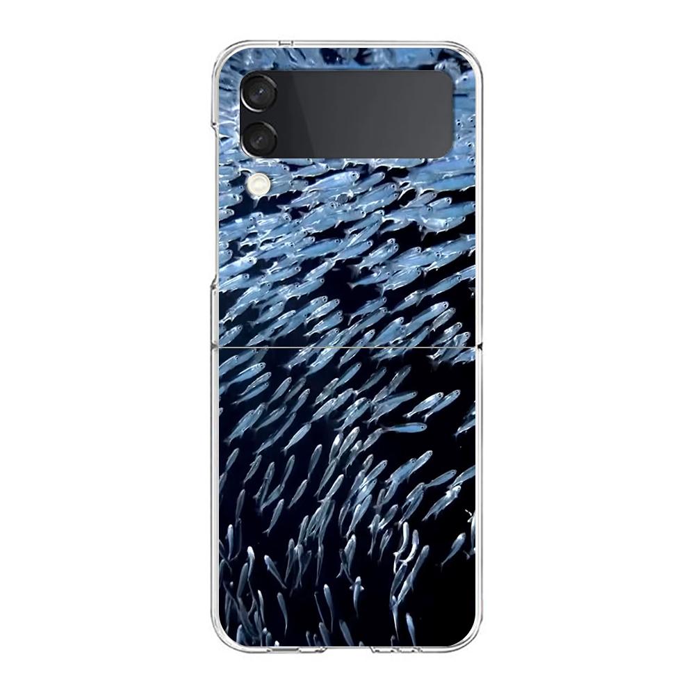 Transparente Handyhülle für Samsung Galaxy Z Flip 3 4 5 6 7 Harte Falt-PC Z Flip3 Flip4 Hülle Sardinen Wasserprodukt