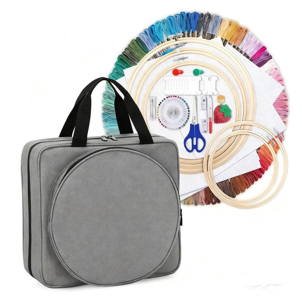 Portable Crochet Storage Bag Padded Interior Embroidery Project Bag  Needlework Tools Storage