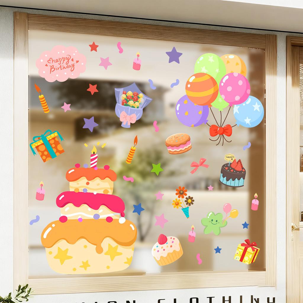 Birthday-themed Glass Stickers for Children's Room Decoration of Birthday Party Window