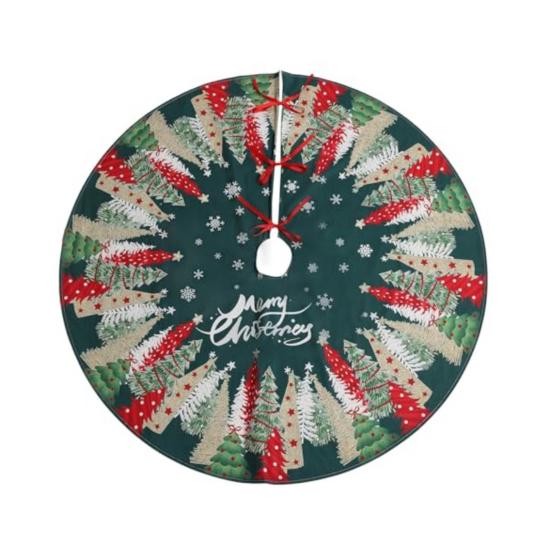 

Green Christmas Tree Skirt 48-inch Snowflake Design Thick Flannel Fabric Rustic Farmhouse Xmas Tree Skirt Holiday Decoration A