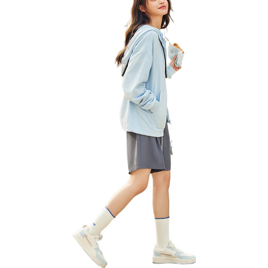 Anta Lifestyle Series Letter Print Zipper Hooded Long Sleeve Sweatshirt Women sweatshirt Blue 162238711-3