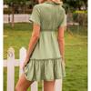 Women's Fashionable Temperament Solid Color V-neck Short Sleeved Dress