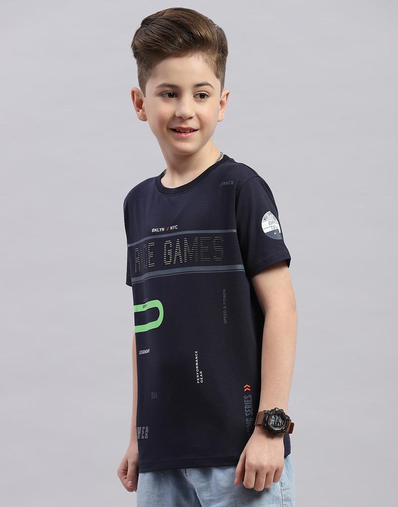 MONTE CARLO Jungen Dunkelblau bedrucktes Rundhals-T-Shirt