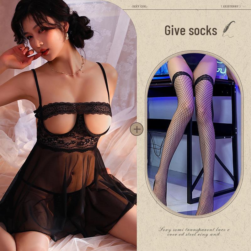 Enticing Lace Mesh Crotchless Nightgown - Seductive See-Through Lingerie