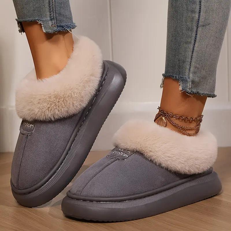 Woman Casual Platform Fluffy Slippers Faemale Fashion Plush Warm Cotton Shoes Couples Comfort Thick Soled House Warm Slippers