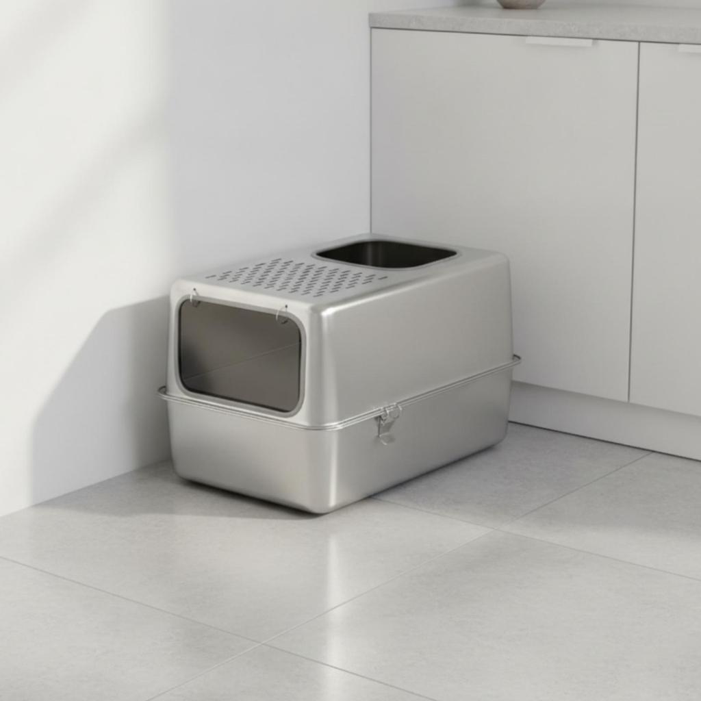Enclosed Cat Litter Box Scratch-Resistant Stainless Steel Pet Supply