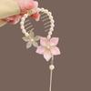 Lady Ponytail Claw Shiny Rhinestone Faux Pearl Long Tassel Flower Multi Teeth Stainless Hair Decoration Lightweight Bridal Hair Bun Clipper