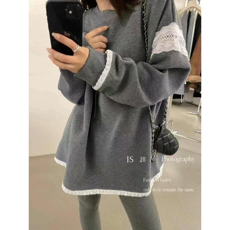

Winter New Style Round Neck Contrast Color Splicing Versatile Long Sleeve Top L сірий колір