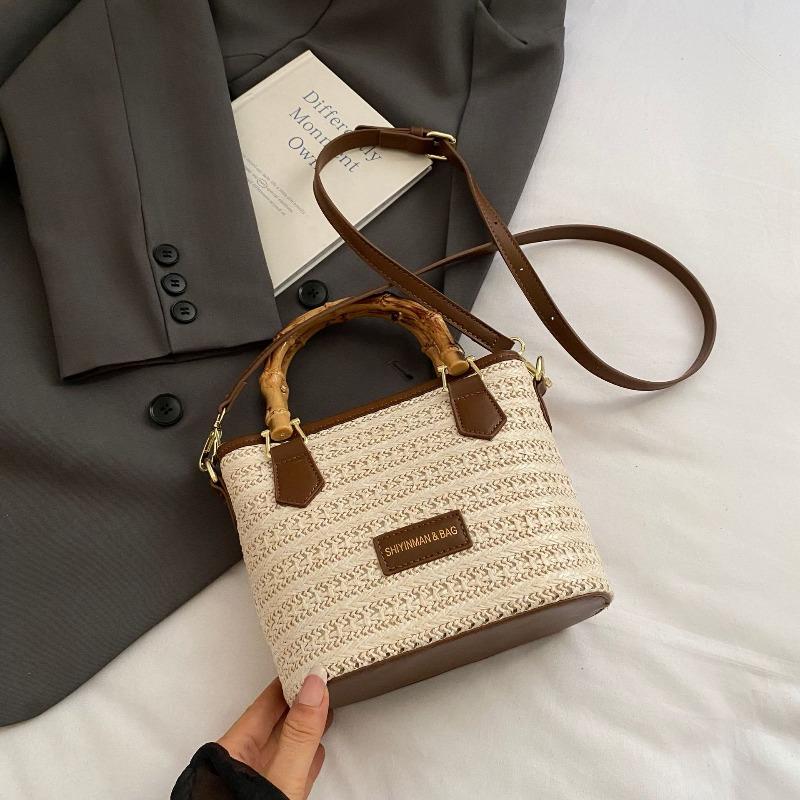 Gewebte Stroh-Eimer-Tasche Damen neue Mode Umhängetasche tragbare kleine Tasche