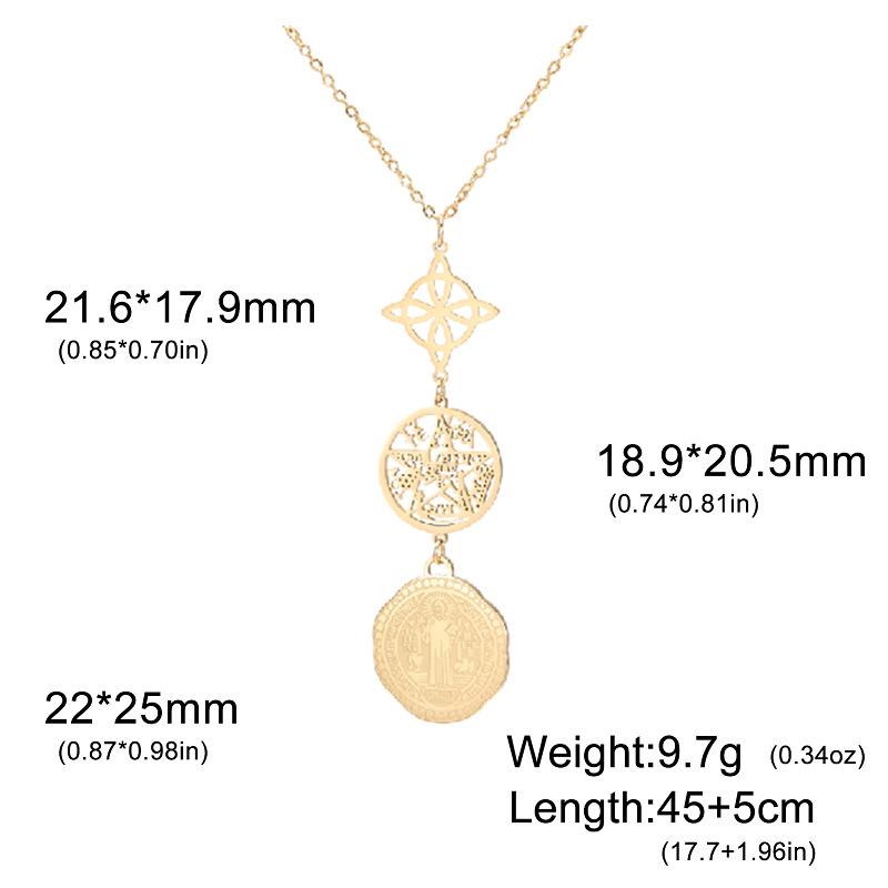 Double Sided Etched Saint Benedict Pentagram Witch Knot Triple Pendant Necklace Vintage Religious Jewelry