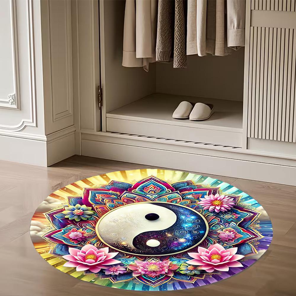 1pc home carpet yin yang floral design non-slip rug for office decor and living room gift ideas