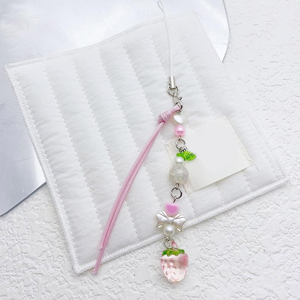 Acrylic Alloy Beaded Keychain Stylish Phone Pendant for Women Girls Elegant Keyring Gift Fashionable Bag Accessory