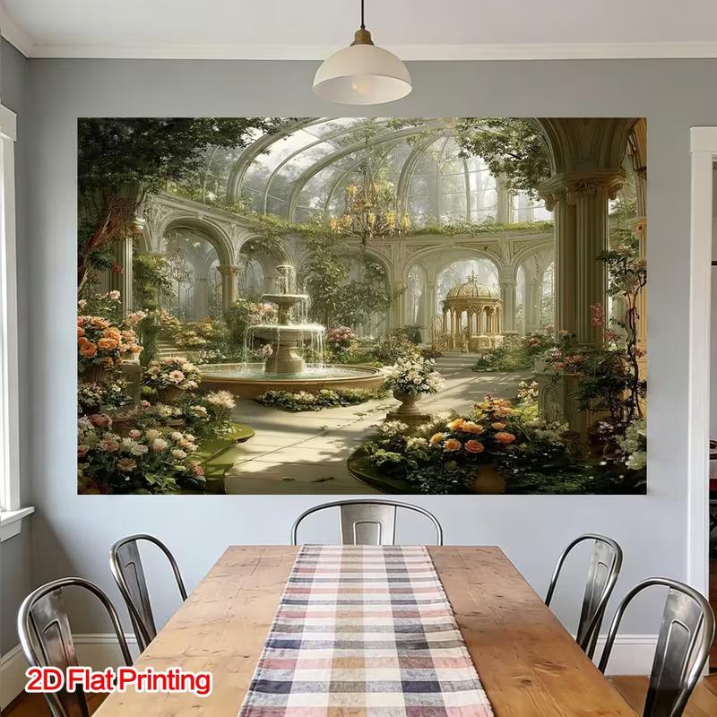 2D Greenhouse Fountain Backdrop Elegant Garden Photo Studio Background