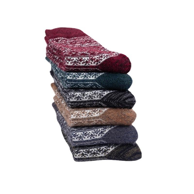 3 Paires de Chaussettes Montantes Chaudes Épaisses en Laine de Lapin Imitation Furets Style National Automne et Hiver pour Homme