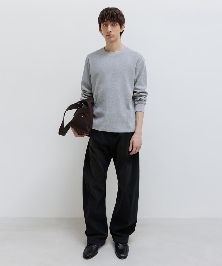 INSILENCE Waffle Crew Neck Long Sleeve Melange Grey
