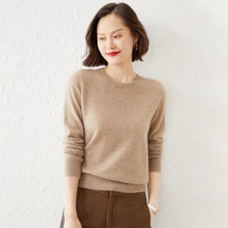 Women's Round Neck Pullover Warm Long-sleeved Knit Sweater Short Section Solid Color Bottoming Wool Sweaters