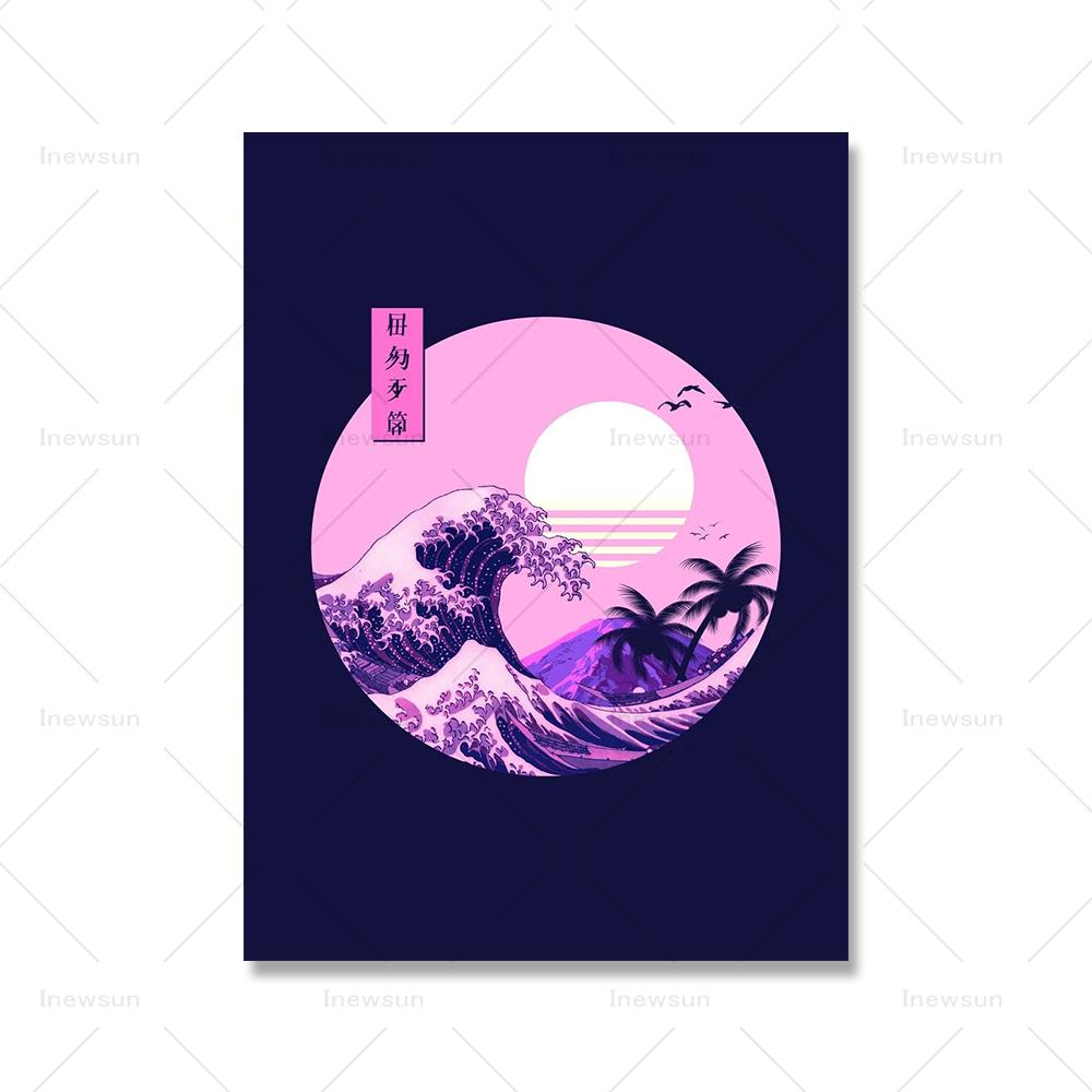 Vintage Japanese Tokyo Temple Art Canvas Paintings Kanagawa Great Wave Poster Mt Fuji Print Wall Pictures for Home Decoration