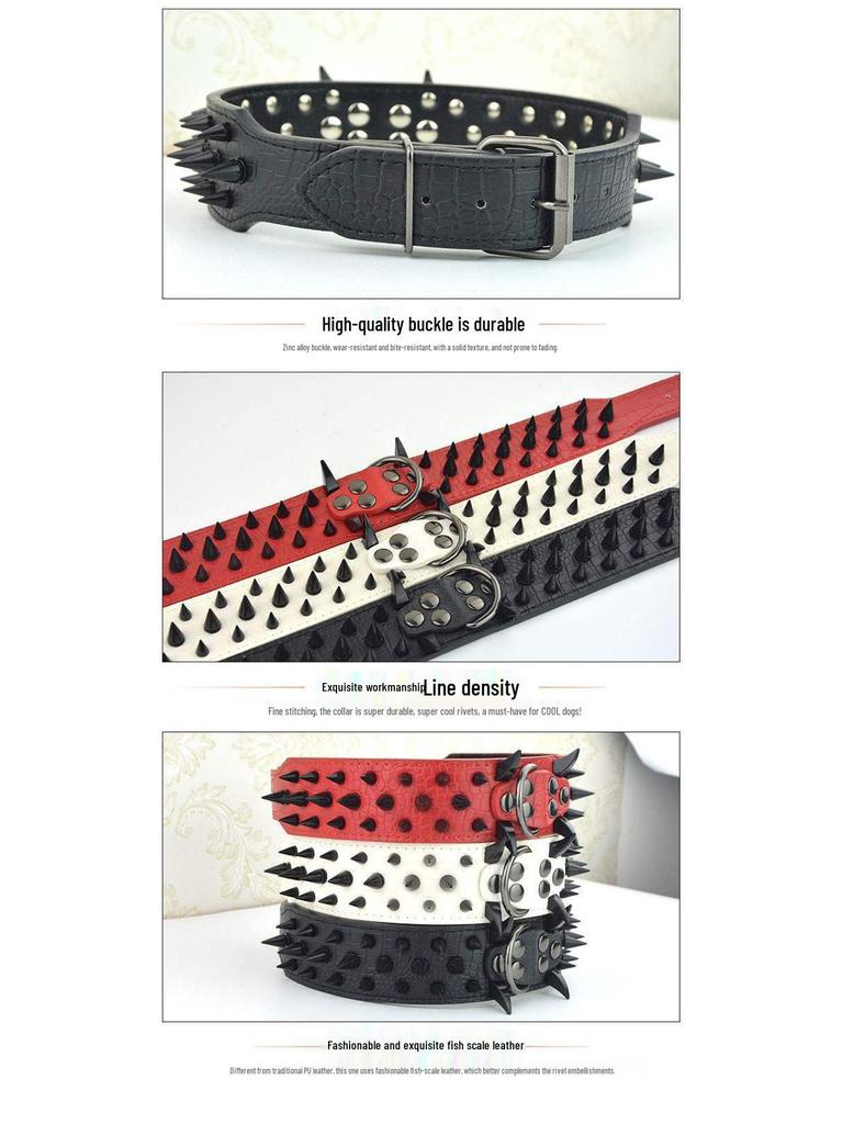 Zestaw obroży dla psa: Skórzana obroża przeciw ugryzieniom i smycz łańcuchowa z nitami dla owczarków niemieckich, pitbulli, dobermanów, buldogów francuskich.