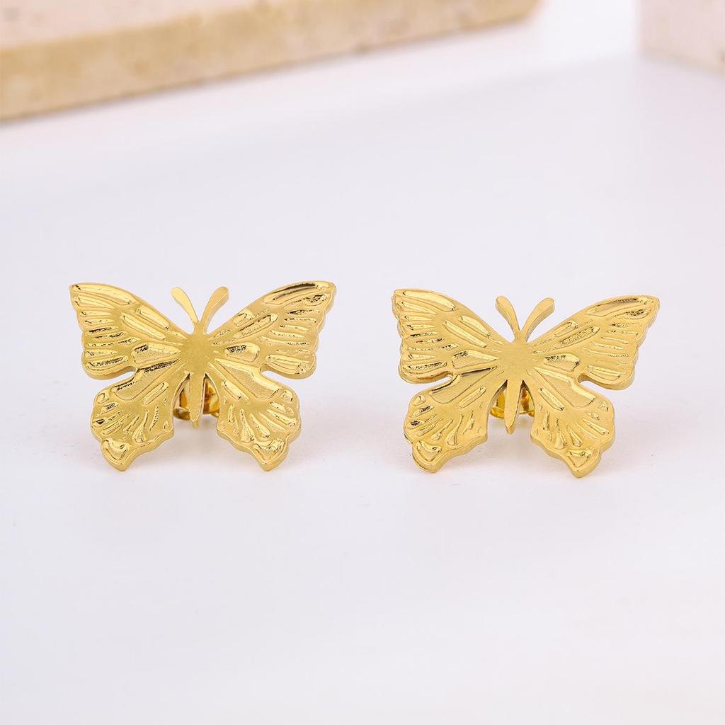 18K Gold Plated Titanium Steel Earrings with Butterfly, Flower, and Bowknot Designs