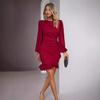 Women's Autumn and Winter Bubble Sleeves Solid Color Hip Hugging Dress