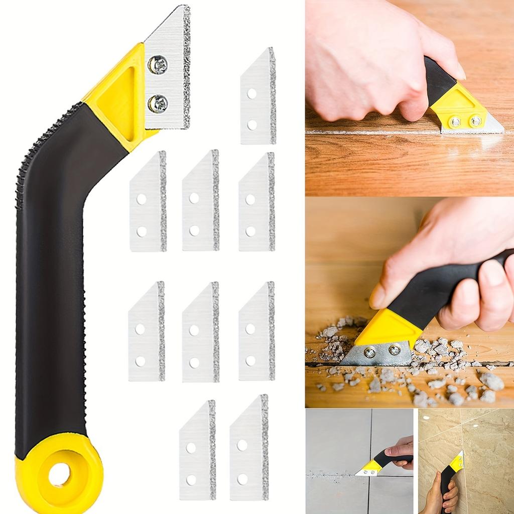 Tile Grout Saw Grout Removal Tool, Angled-Design Grout Hand Saw with 10 Diamond Surface Blades for Tile Cleaning, Removing Paint